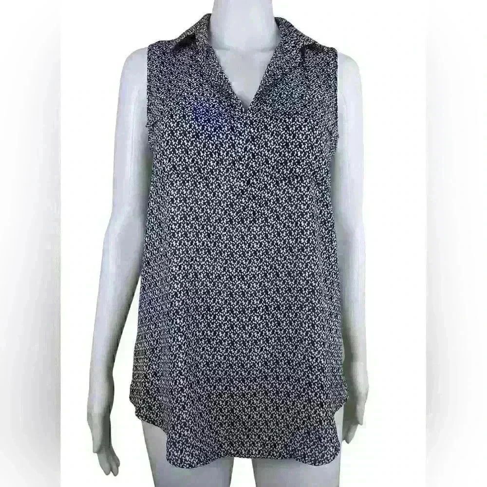 Loft Small Sleeveless Double Breast Pocket Lightweight Summer Jacquard V Neck
